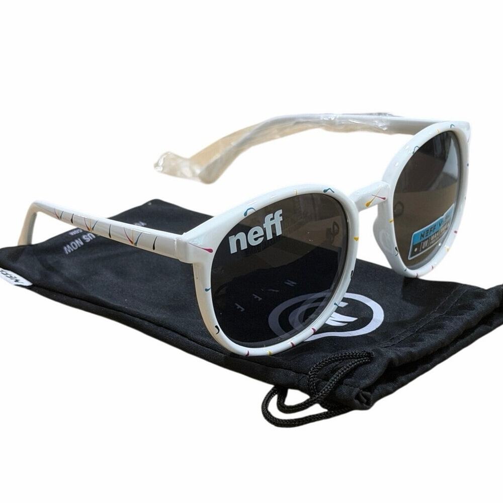 Neff Poppy Sunglasses Paint White Multi UV400 Shades w/ Pouch